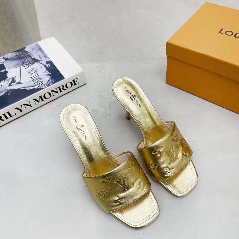 Louis Vuitton LV Women Revival Mule Gold Monogram Embossed Metallic Lambskin