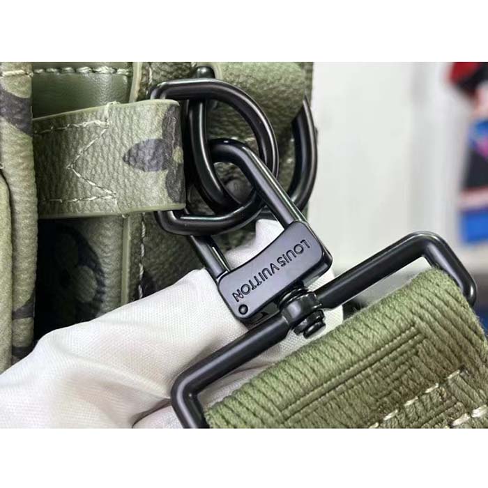 Louis Vuitton LV Unisex Trio Messenger Khaki Green Vermillion Red Monogram Canvas Cowhide Leather