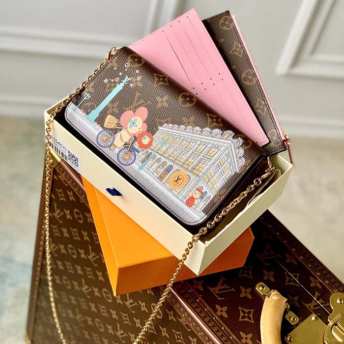 Louis Vuitton LV Women Félicie Pochette Pink Brown Monogram Coated Canvas