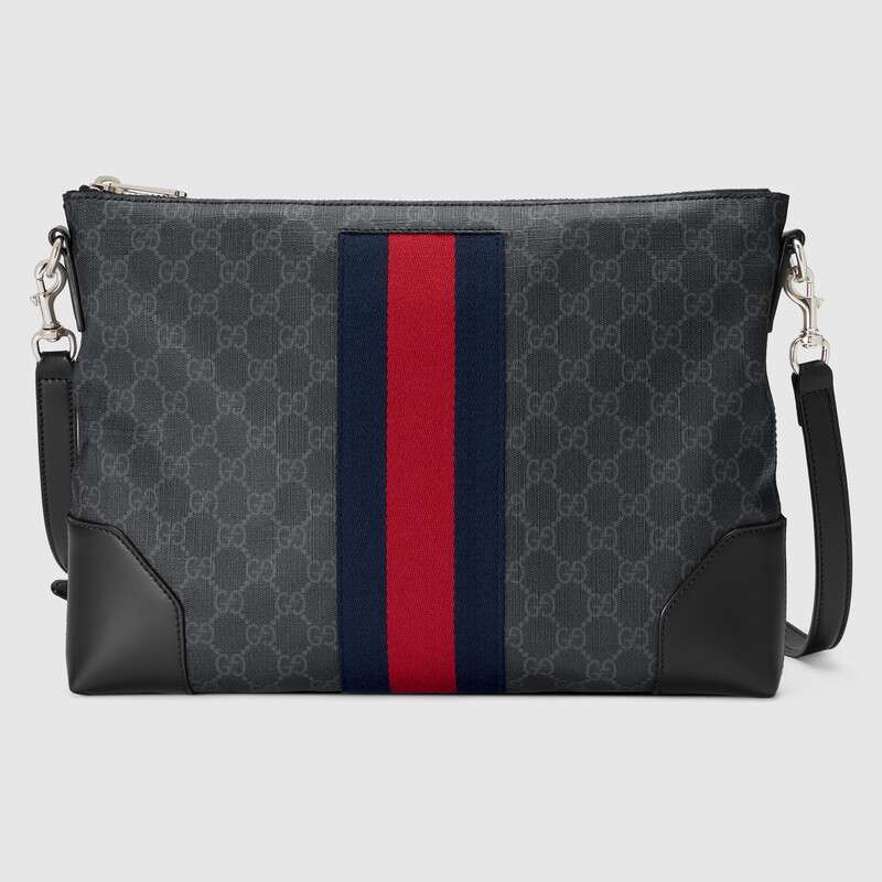 Gucci GG Men GG Black Messenger in Black/Grey GG Supreme Canvas