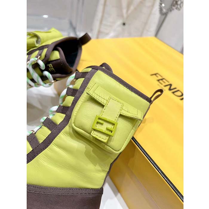 Fendi Women FF Domino Biker Boots Acid Green Nylon Polyamide Polyester 5 Cm Heel