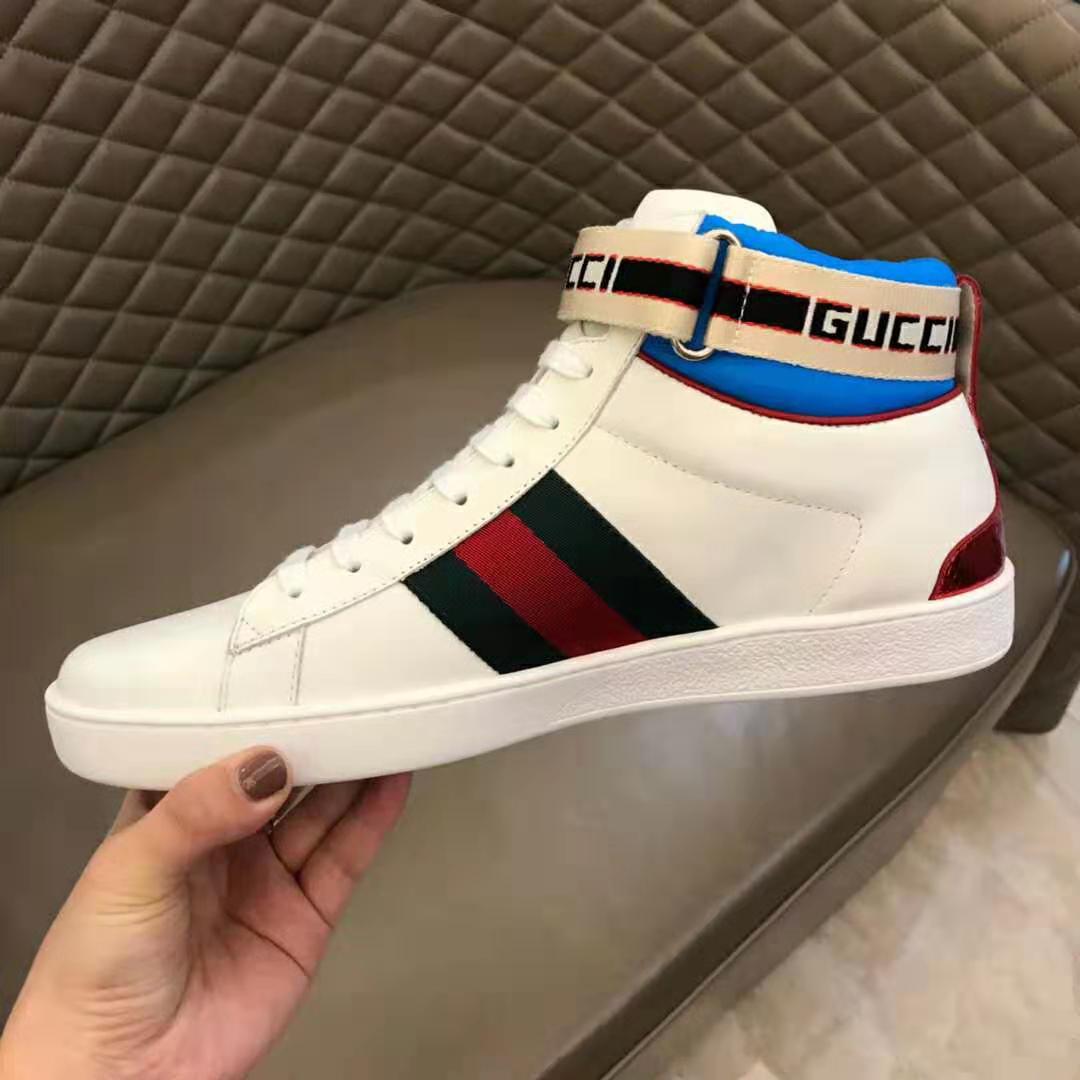 Gucci Unisex Ace Gucci Stripe High-Top Sneaker in 5.1 cm Height-White
