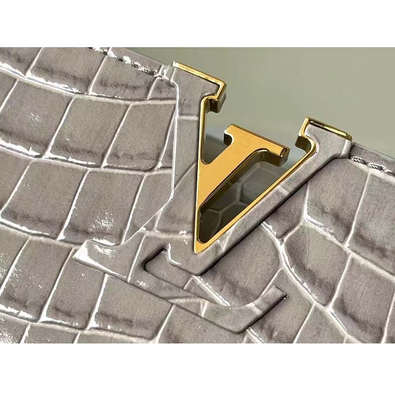 Louis Vuitton LV Women Capucines BB Handbag Grey Crocodilian Leather