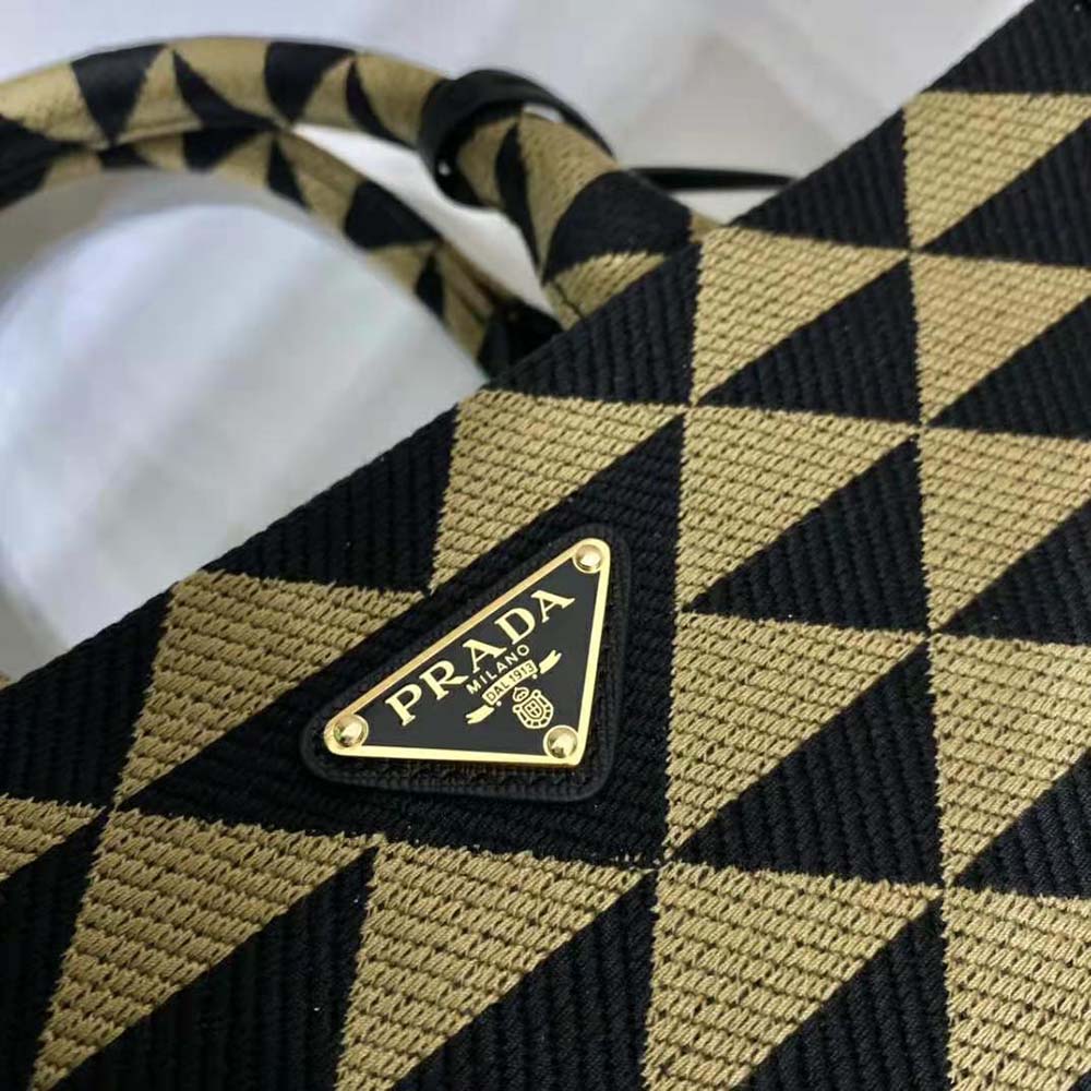 Prada Women Small Prada Symbole Jacquard Fabric Handbag-Brown