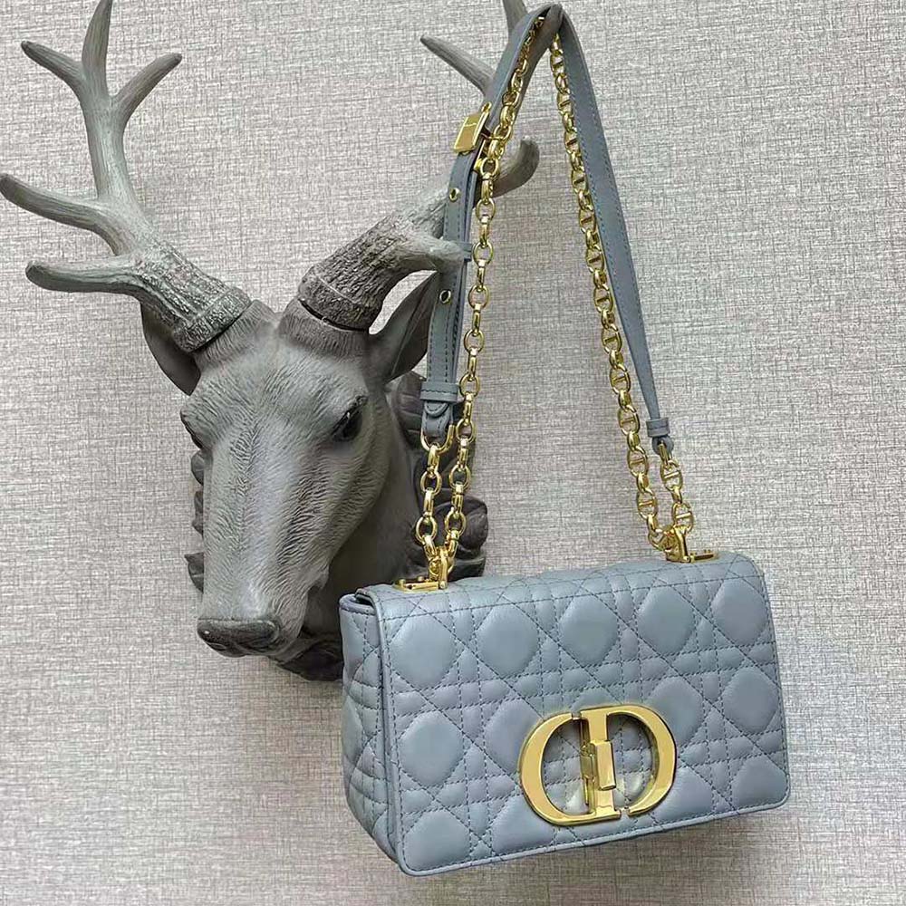 Dior Women Small Dior Caro Bag Cloud Blue Supple Cannage Calfskin