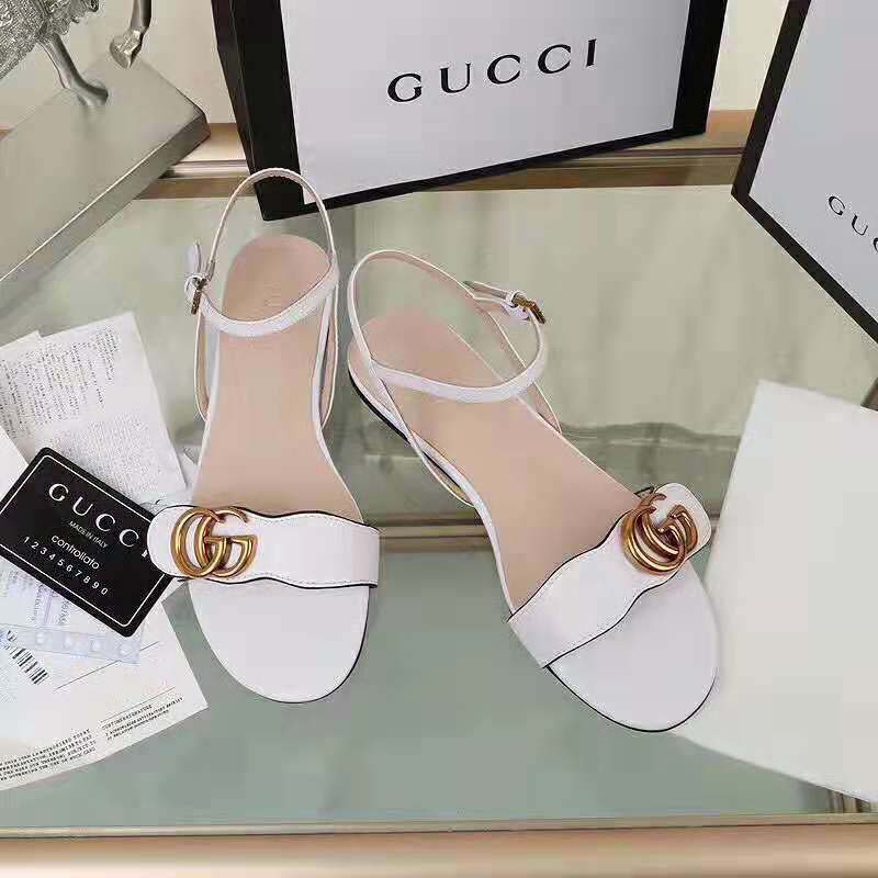 Gucci Women Leather Sandal with Double G-White