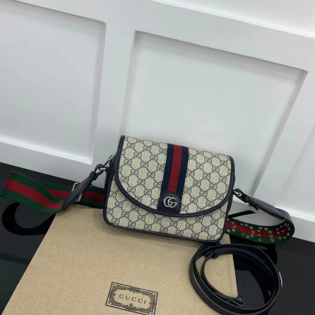 Gucci Unisex Ophidia Mini GG Shoulder Bag Blue GG Supreme Canvas Double G