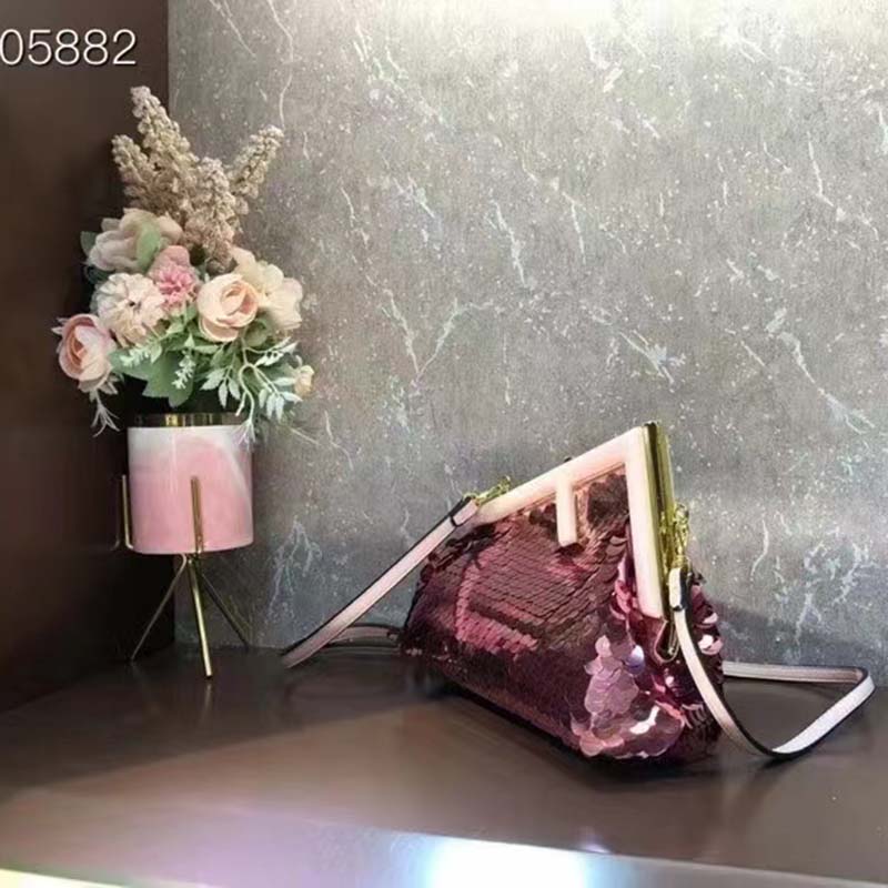Fendi Women FF First Small Pink Sequinned Bag