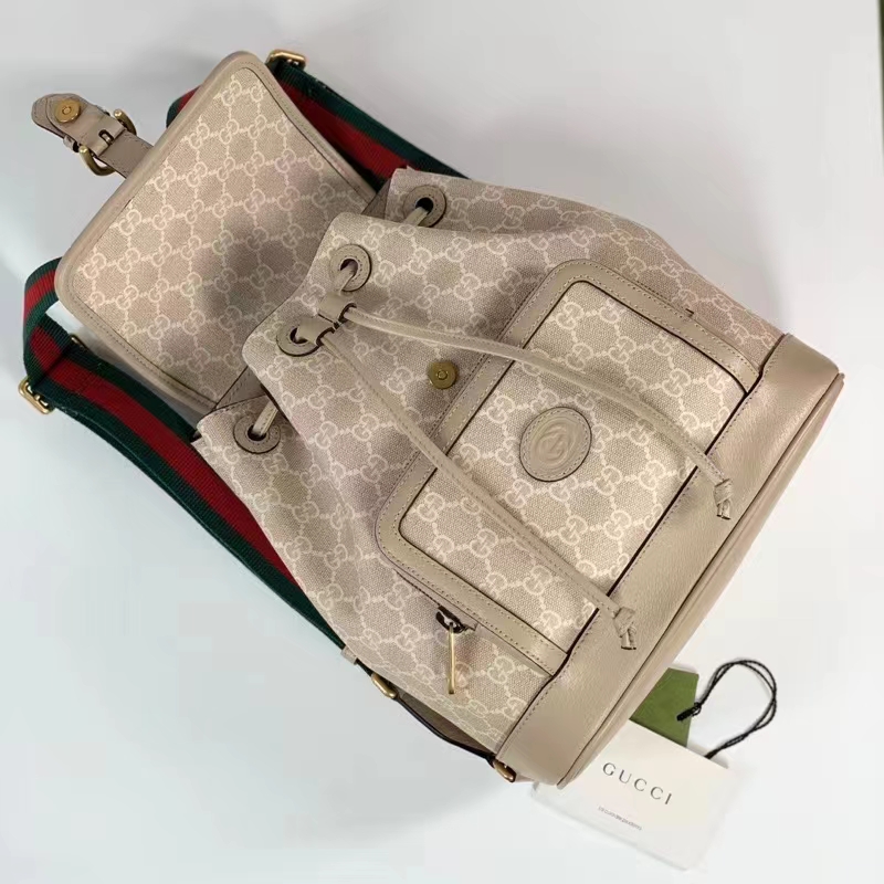 Gucci Unisex Backpack Interlocking G Beige White GG Supreme Canvas
