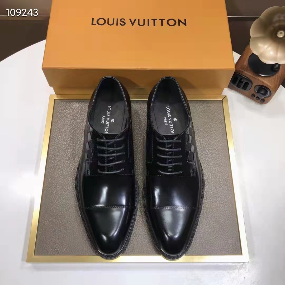 Louis Vuitton LV Men Minister Derby Damier Gglazed Calf Leather Graphite