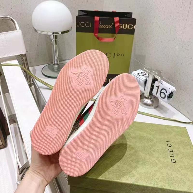 Gucci Unisex Screener Sneaker Crystals Beige Ebony GG Canvas 3.6 cm Heel