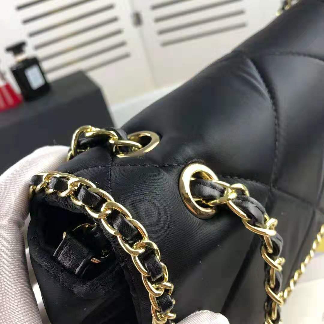 Chanel Women Flap Bag in Satin Leather-Black