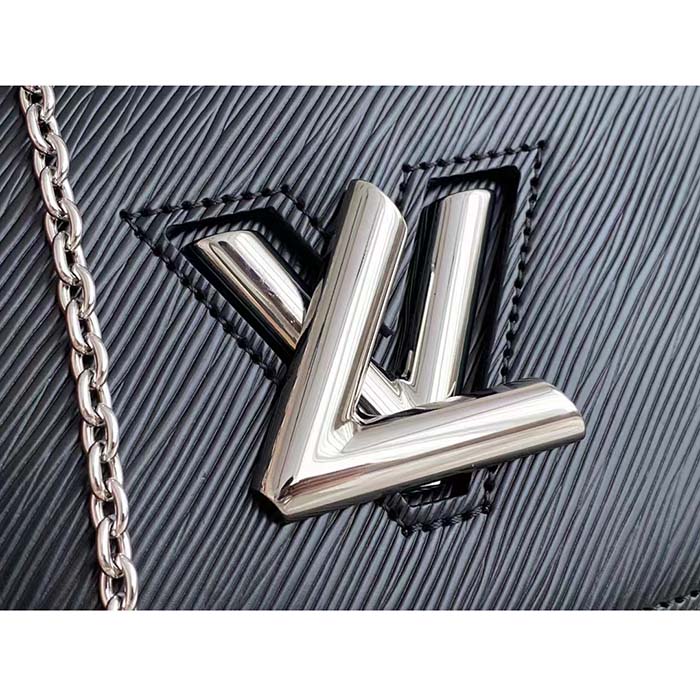 Louis Vuitton Women LV Twist Belt Chain Pouch Black Silver Epi Grained Cowhide Leather