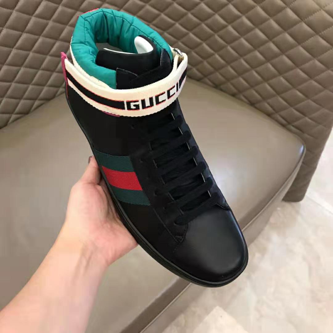 Gucci Unisex Ace Gucci Stripe High-Top Sneaker in 5.1 cm Height-Black