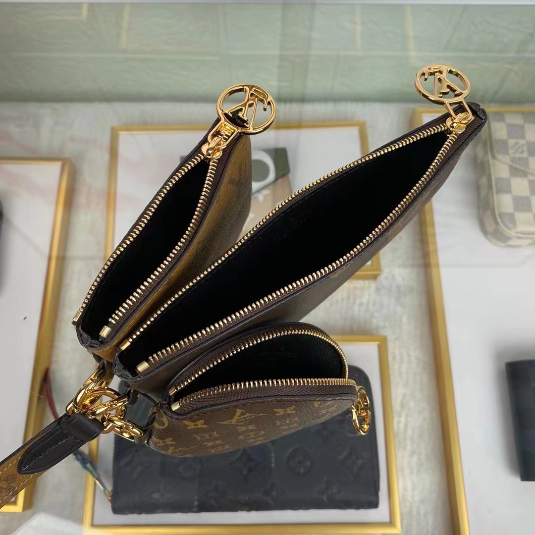 Louis Vuitton LV Unisex Trio Pouch Monogram Giant Mini Coated Canvas Cowhide