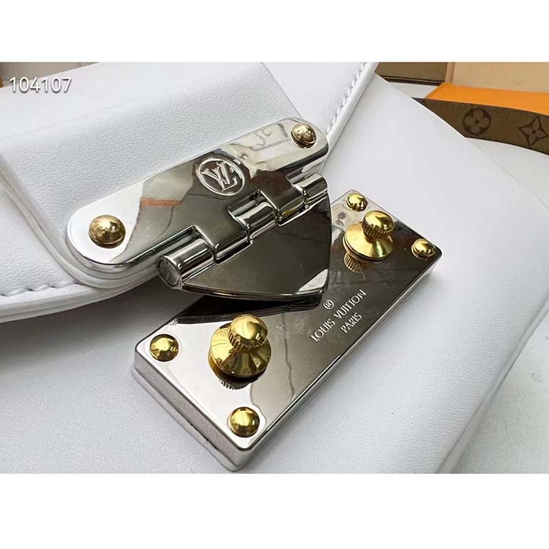 Louis Vuitton LV Women Swing White Calfskin Leather Monogram Canvas S Lock