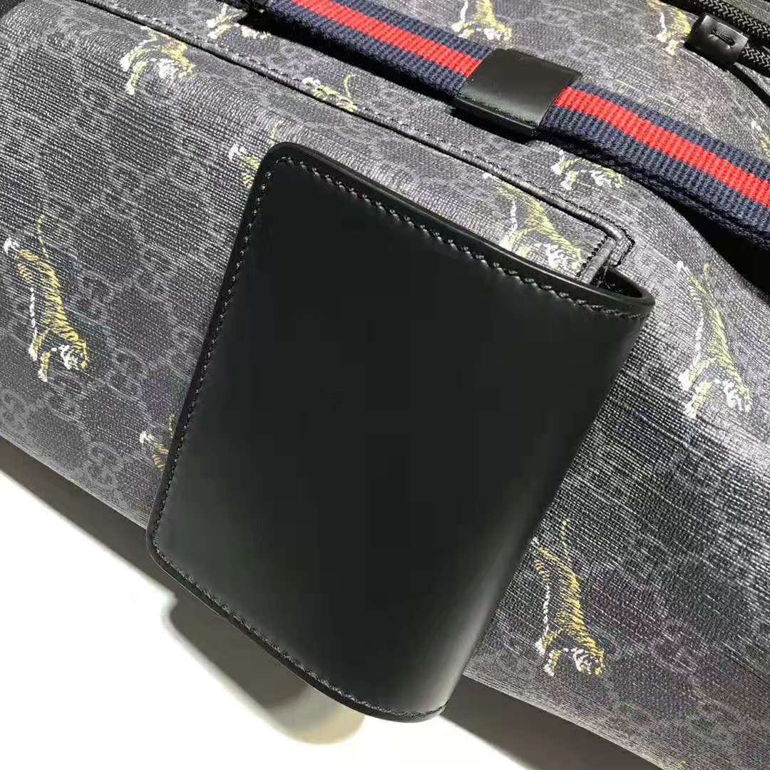 Gucci GG Unisex Gucci Bestiary Backpack with Tigers in Black/Grey Soft GG Supreme Canvas
