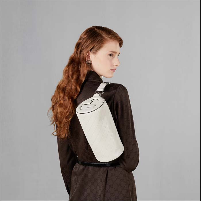 Gucci Women GG Blondie Small Shoulder Bag Round Interlocking G White Leather