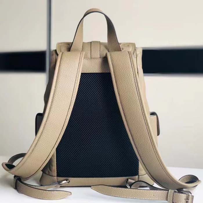 Gucci Unisex Jumbo GG Small Backpack Taupe Leather Cotton Linen Lining