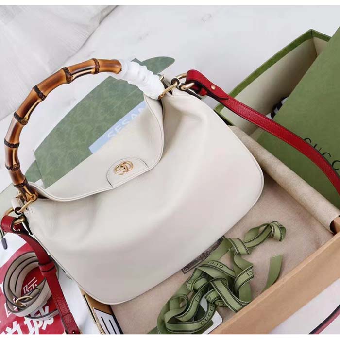 Gucci Unisex Diana Small Shoulder Bag White Leather Double G