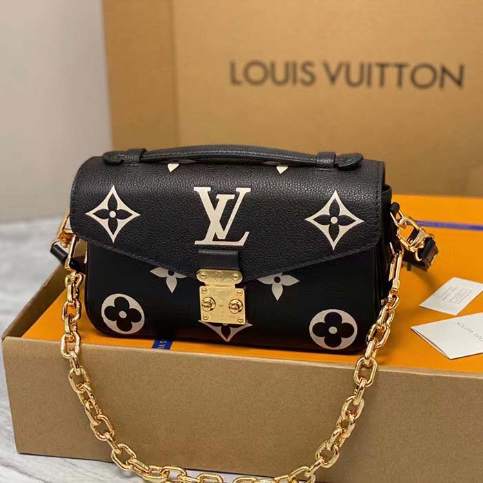 Louis Vuitton LV Women Pochette Métis East West Bag Black Beige Grained Cowhide Leather