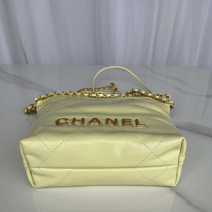 Chanel Women CC 22 Mini Handbag Shiny Calfskin Gold-Tone Metal Yellow