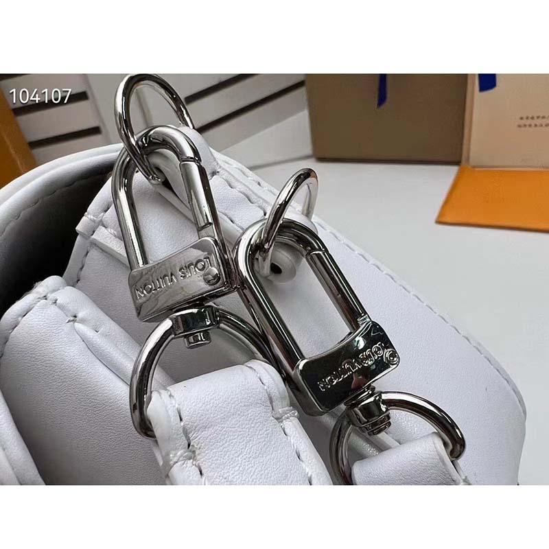 Louis Vuitton LV Women Swing White Calfskin Leather Monogram Canvas S Lock