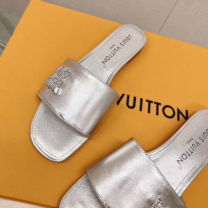 Louis Vuitton Women LV Shake Flat Mule Silver Metallic Lambskin Leather