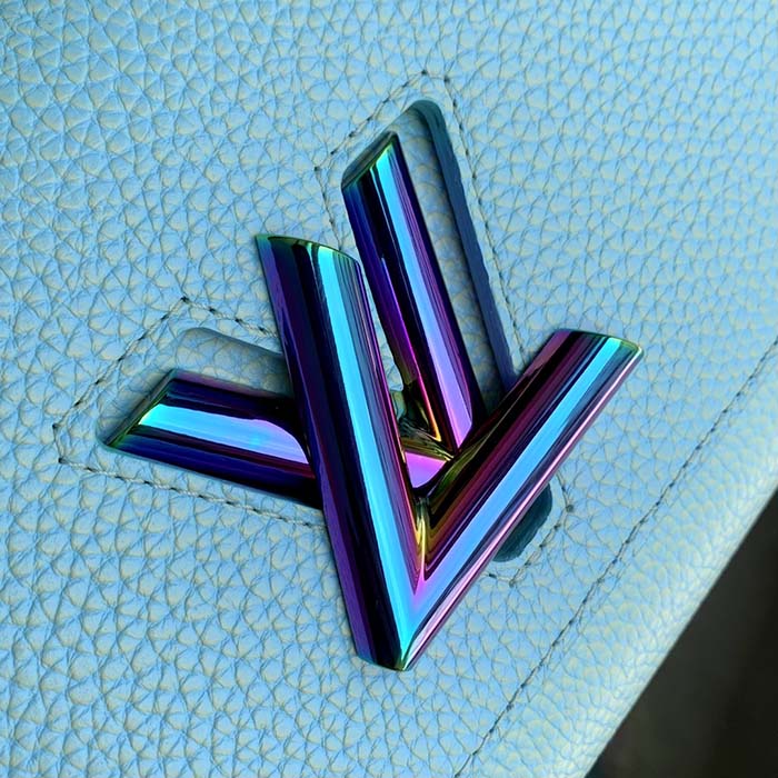 Louis Vuitton LV Women Twist MM Handbag Blue Grained Calfskin Leather