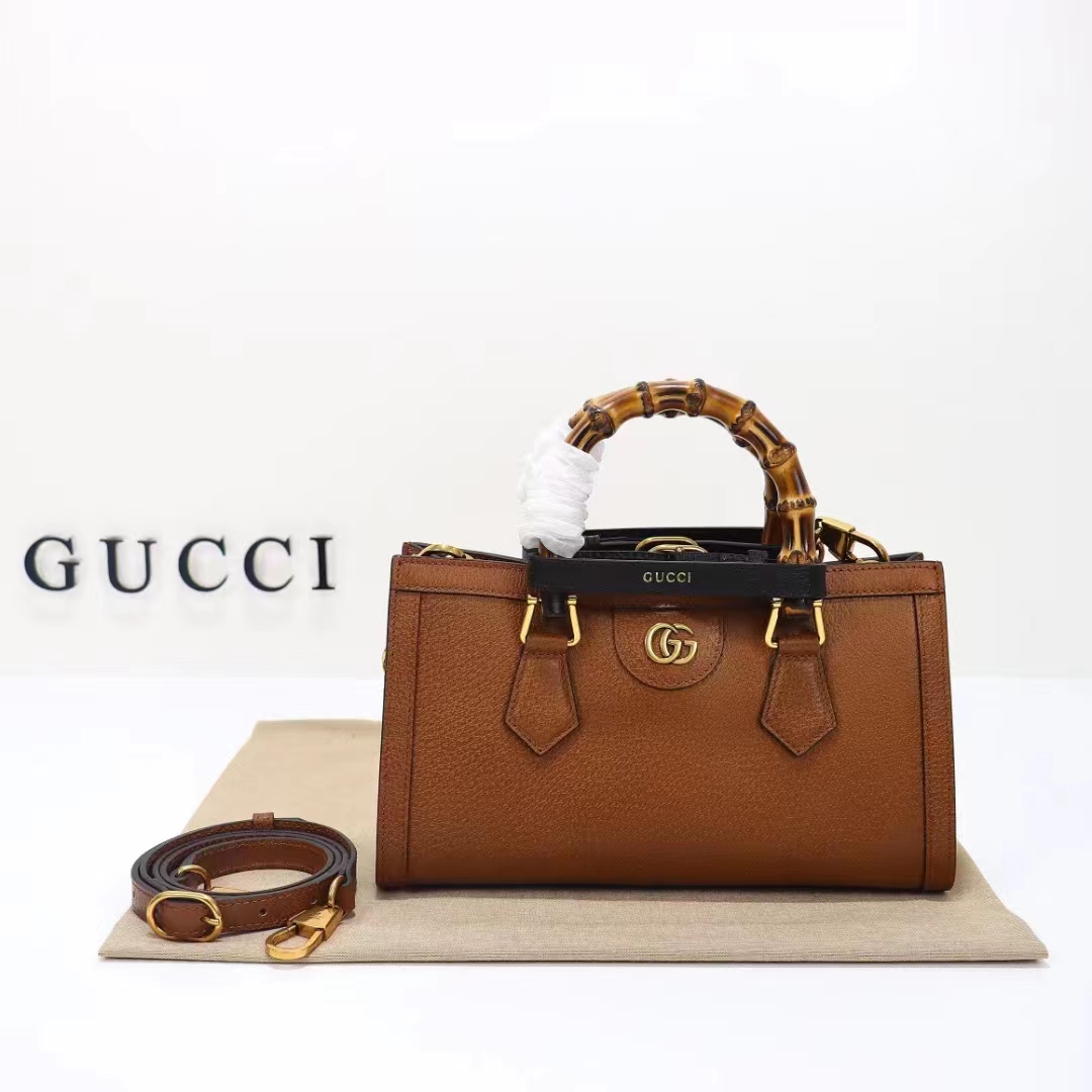 Gucci Women GG Diana Small Shoulder Bag Brown Leather Double G