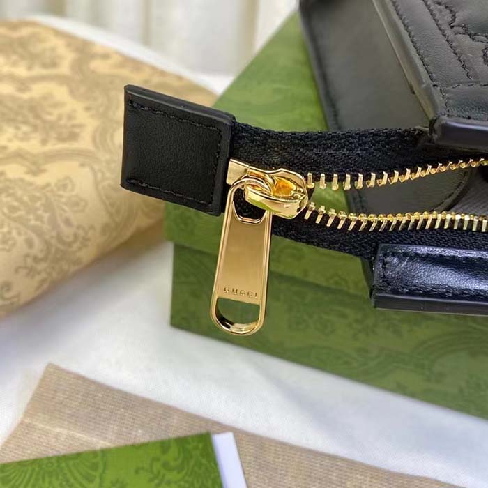 Gucci Unisex GG Matelassé Pouch Black GG Matelassé Leather Double G