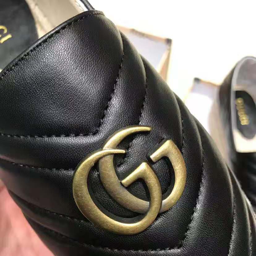 Gucci Women Chevron Leather Espadrille with Double G in 5.1 cm Height-Black