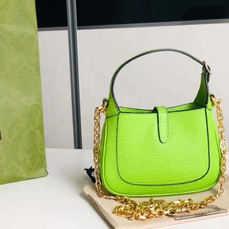 Gucci Women GG Jackie 1961 Lizard Mini Bag Pastel Green Lizard
