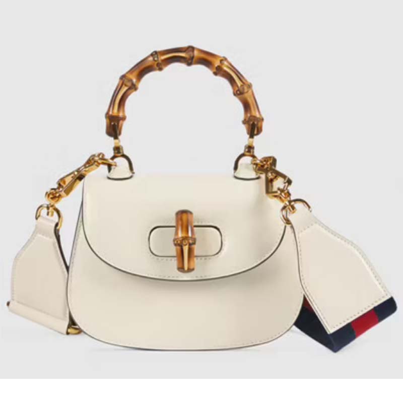 Gucci Women Bamboo 1947 Mini Top Handle Bag White Leather Bamboo Hardware