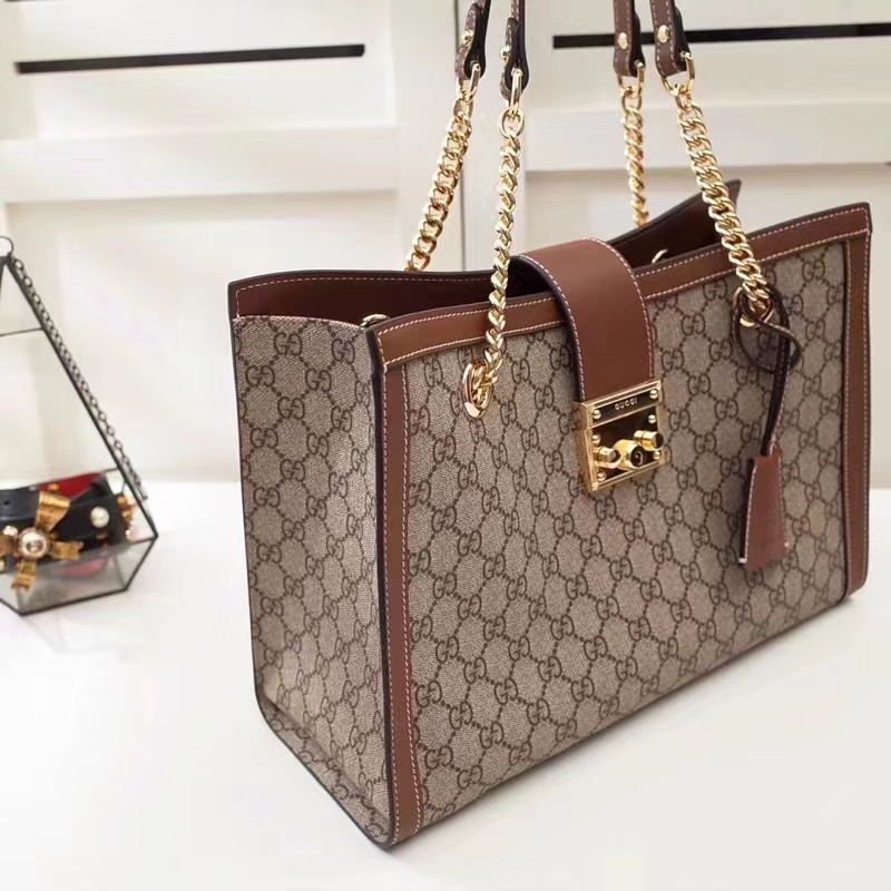 Gucci Women Padlock GG Medium Shoulder Bag Beige Ebony Supreme Canvas