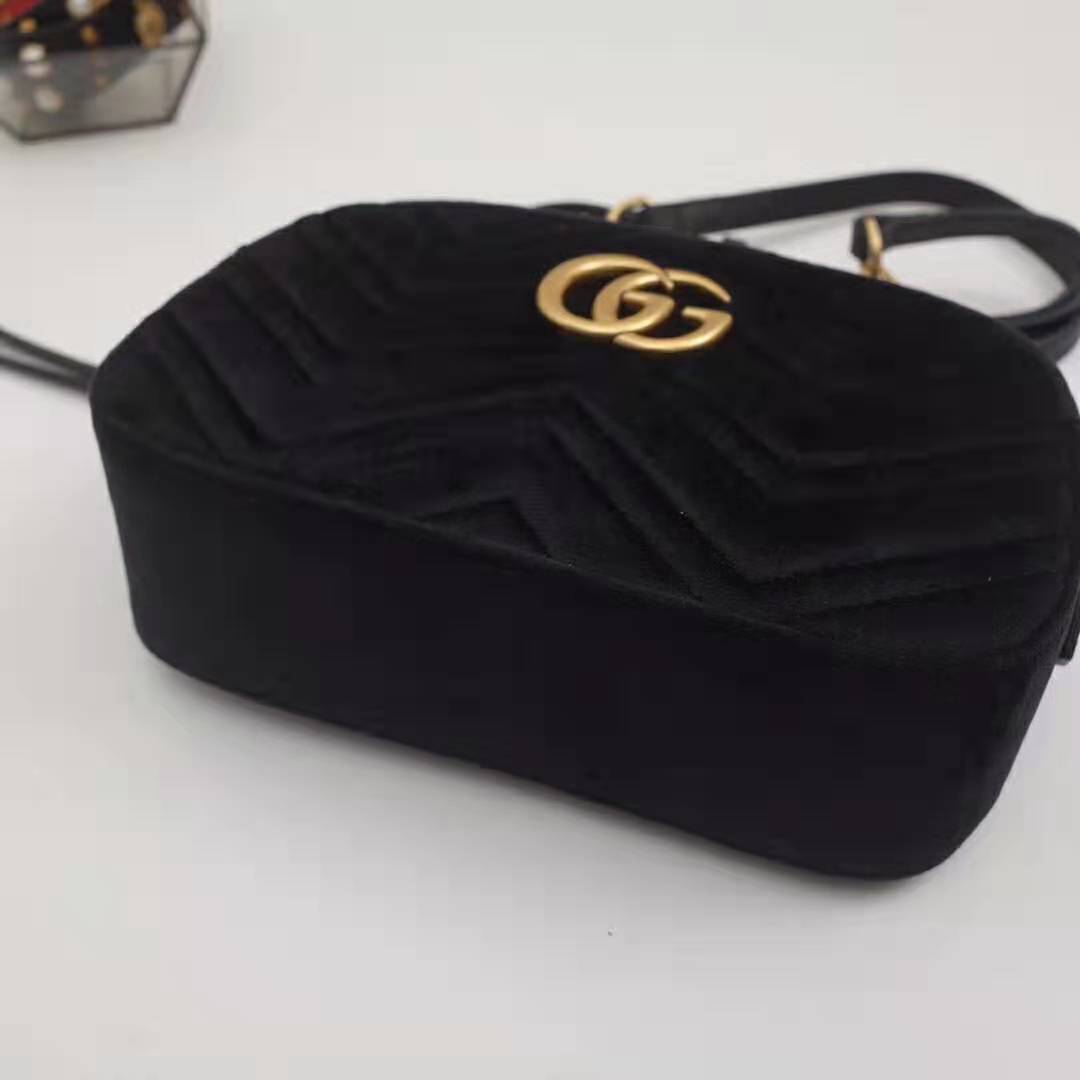 Gucci GG Women GG Marmont Velvet Small Shoulder Bag-Black