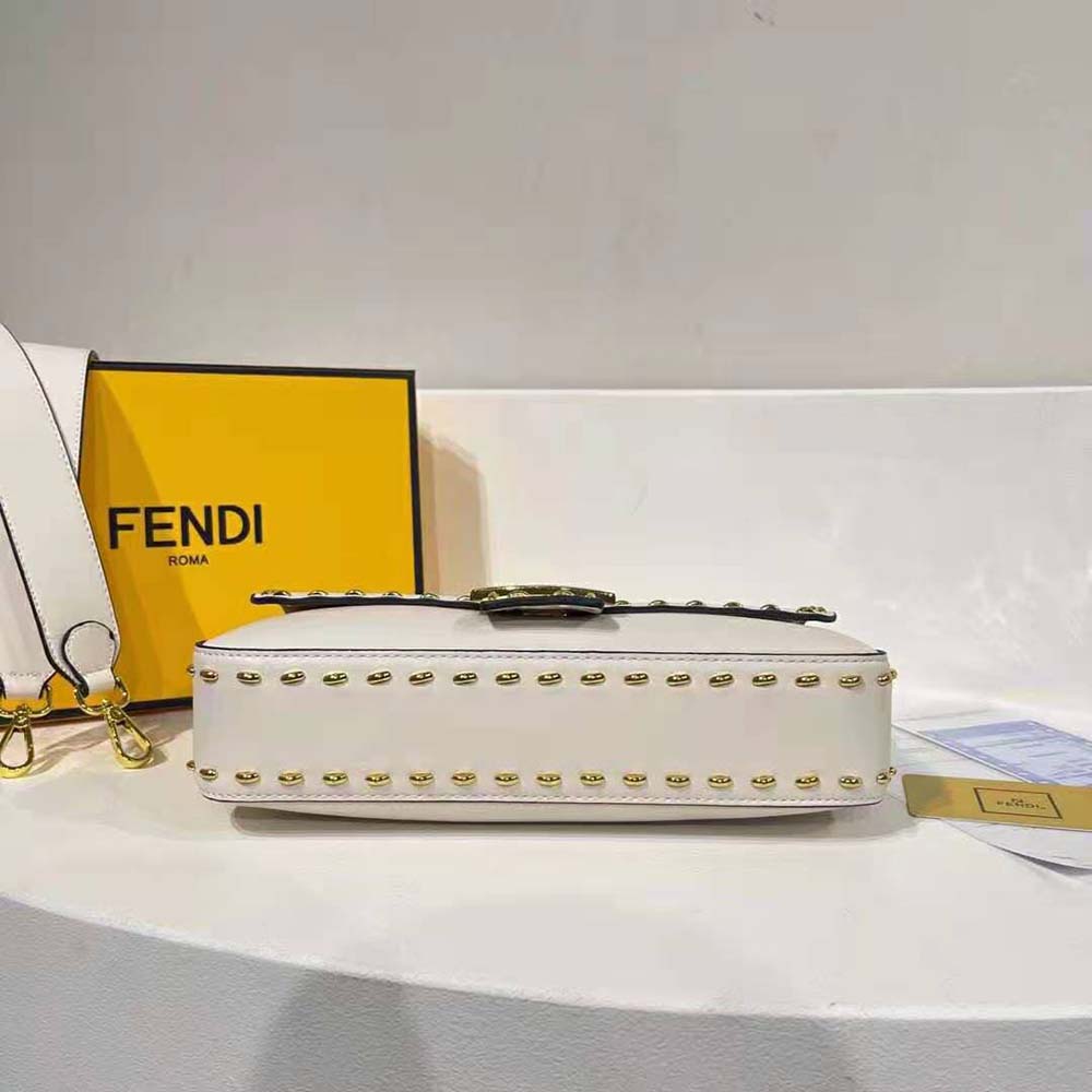 Fendi Women Conic Medium Baguette White Leather Bag