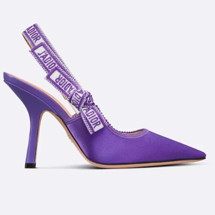 Dior Women CD J’Adior Slingback Pump Purple Embroidered Satin Cotton 10 CM Heel