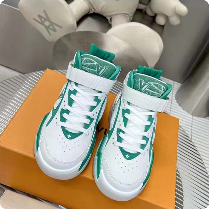 Louis Vuitton LV Unisex Trainer 2.0 Sneaker Boot Green Calf Leather Neoprene