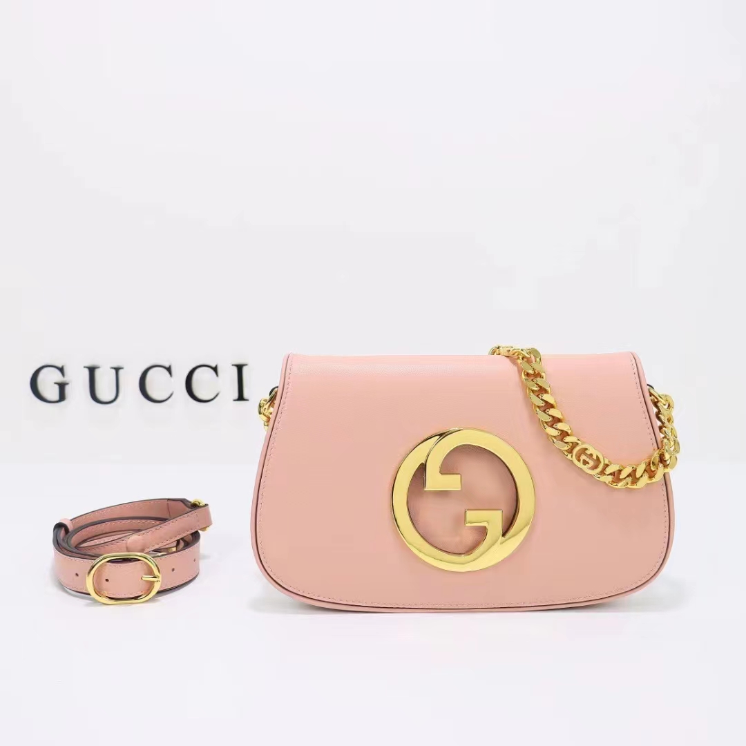 Gucci Women GG Blondie Shoulder Bag Light Pink Leather Round Interlocking G