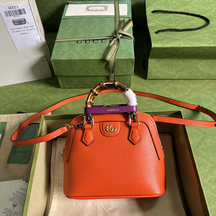Gucci GG Women Gucci Diana Mini Tote Bag Orange Leather Double G