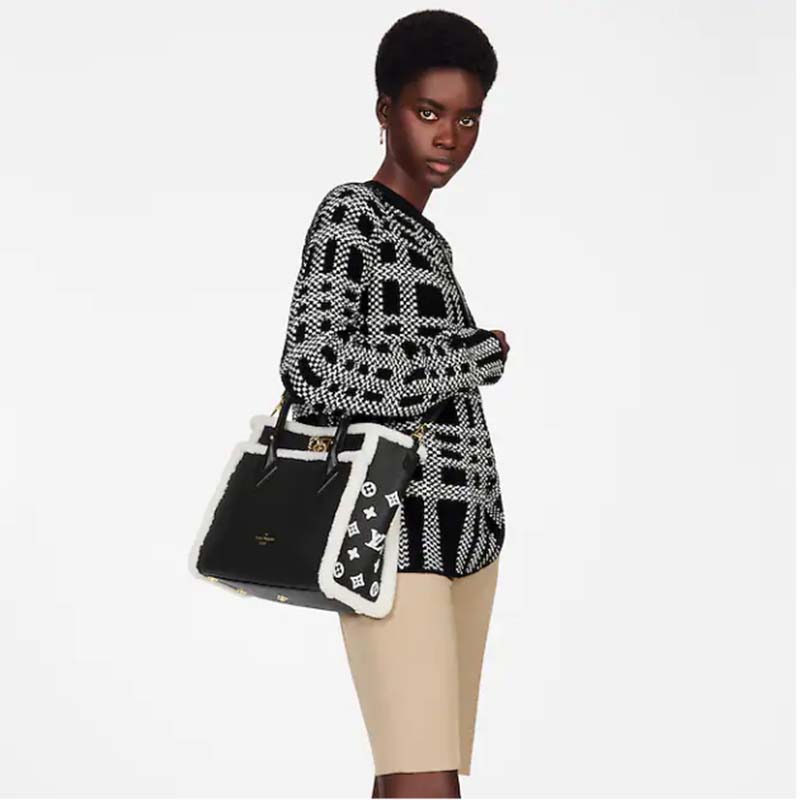 Louis Vuitton LV Women On My Side MM Handbag Black Shearling Grained Calf