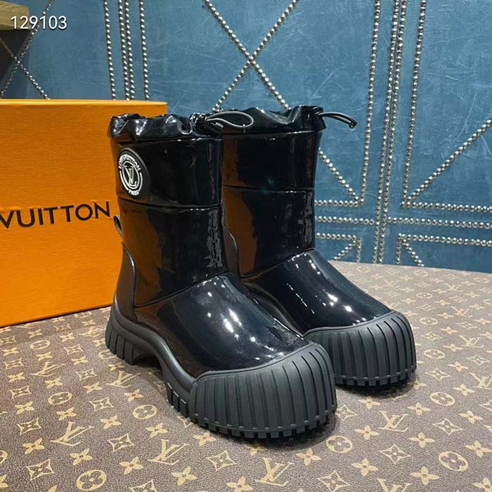 Louis Vuitton Unisex LV Ruby Flat Half Boot Black Vinyl Elastic Stopper Rubber