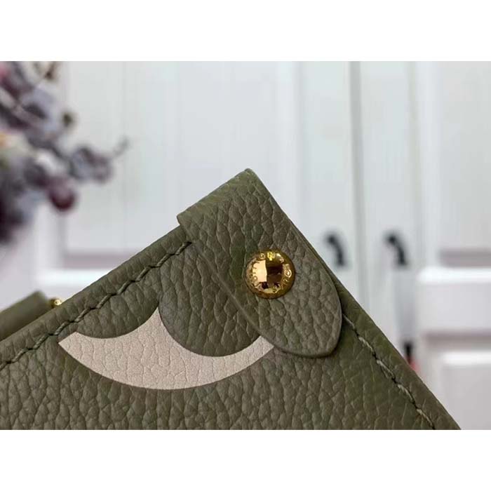 Louis Vuitton LV Women Onthego PM Light Khaki Cream Monogram Empreinte Embossed Grained Cowhide Leather
