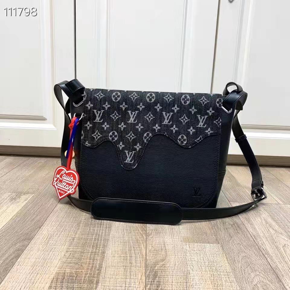 Louis Vuitton LV Unisex Besace Tokyo Black Monogram Denim Taurillon Leather