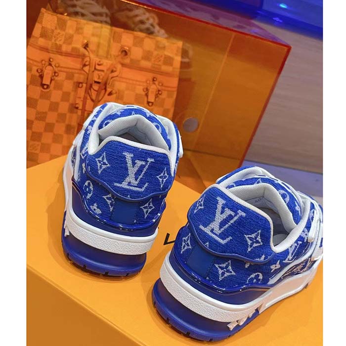 Louis Vuitton LV Unisex LV Trainer Sneaker Blue Monogram Textile Rubber Outsole