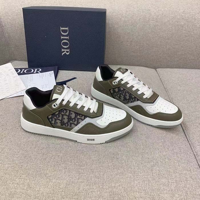 Dior Unisex Shoes CD B27 Low-Top Sneaker Olive Cream Smooth Calfskin Beige Black Oblique Jacquard