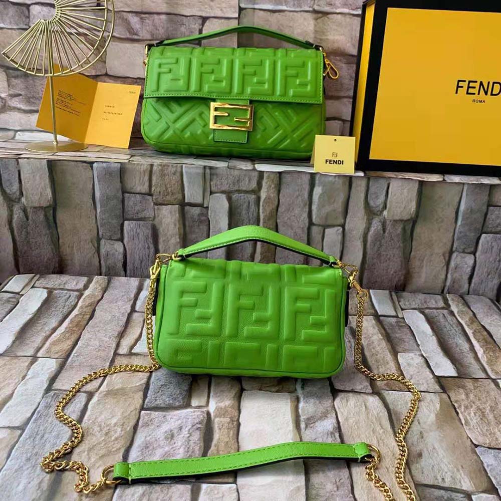 Fendi Women Baguette Soft Nappa Leather Bag-Green