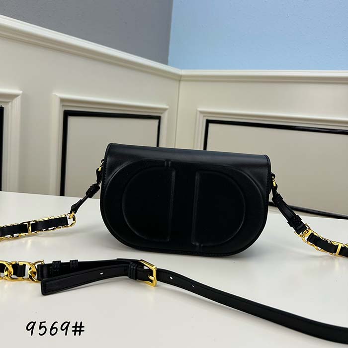 Dior Women CD Signature Bag Strap Black CD-Embossed Box Calfskin