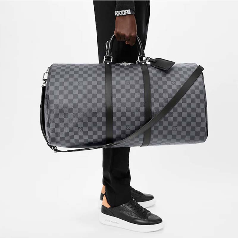 Louis Vuitton LV Unisex Keepall Bandoulière 55 Travel Bag Grey Damier Graphite Canvas
